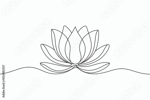 Elegant single line drawing of a lotus flower blooming on a wavy line