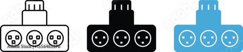Power strip outlet adapter vector icon illustration for electric plug and multiple socket connection use editable vector illustration with png format