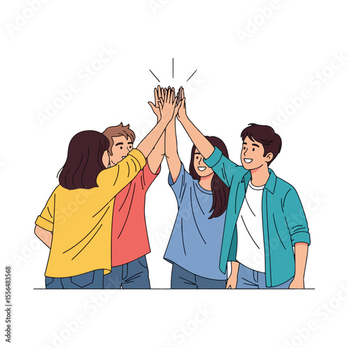 Vector of a team doing a high five