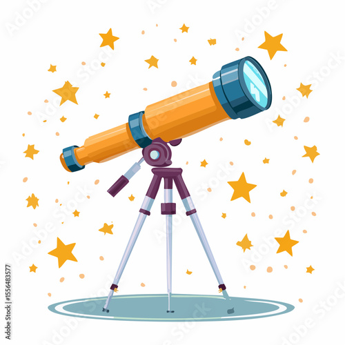 A telescope on a tripod aimed at stars
