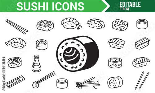 Hand-drawn Sushi Icons Set for Website and App Design