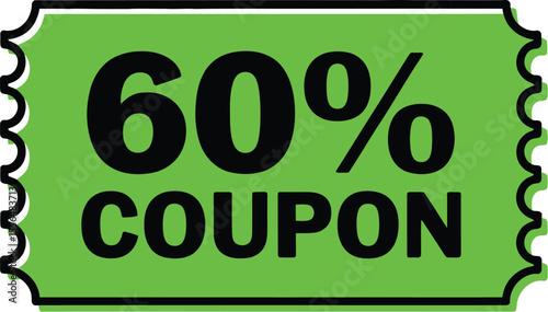 Sixty percent off coupon discount sale promotion voucher offer special deal price reduction savings editable vector illustration with png format