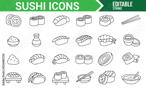 Sushi Roll and Sushi Ingredients Icons for Digital Artwork