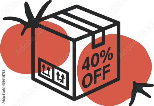 Forty percent off sale promotion offer discount tomatoes box shipping delivery special deal advertisement editable vector illustration with png format