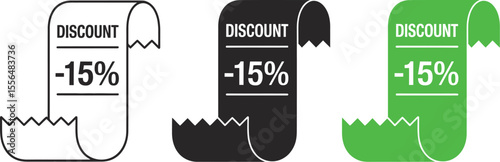 Fifteen percent discount sale promotion offer special price voucher coupon shopping retail save money now limited time editable vector illustration with png format