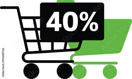 Forty percent off sale shopping cart promotion discount offer retail commerce online store purchase editable vector illustration with png format