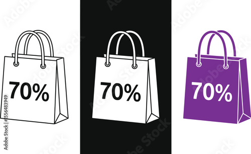 Seventy percent off sale shopping bags discount retail promotion special offer clearance savings purchase editable vector illustration with png format