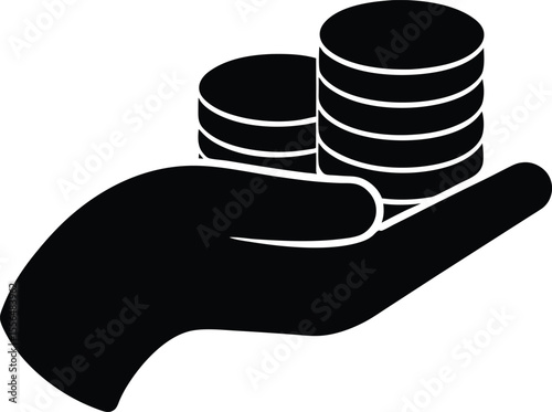 Hand holding stacks of coins money finance economy silhouette vector illustration