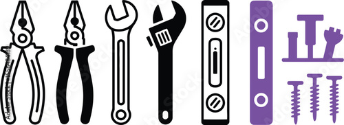 Vector tools set pliers wrench level screws handyman equipment repair construction diy toolkit icon 100 editable vector illustration with png format