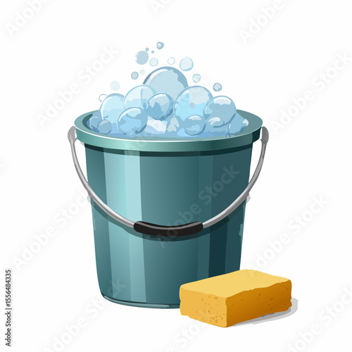 A bucket filled with soap suds and sponge
