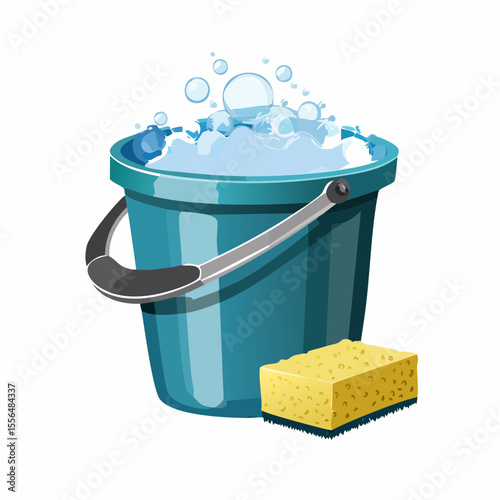 A bucket filled with soap suds and sponge
