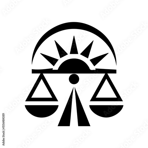 Black and white flat icon of the Libra zodiac sign featuring a stylized balance scale 