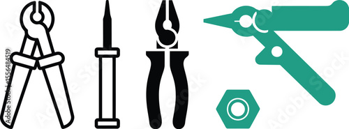 Illustration tools set pliers screwdriver wrench equipment repair maintenance hardware construction 100 editable vector illustration with png format