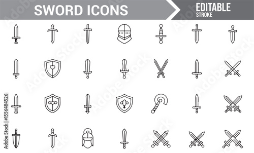 Set of Fencing Swords, Helmets, and Medieval Icons for Graphic Use