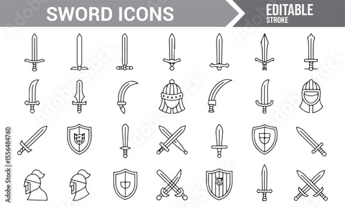Minimalist Sword and Medieval Weapon Icons for Illustration and Digital Design