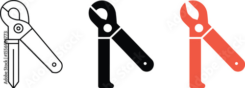 Vector illustration of pliers tool set, black, orange and outline versions for construction and repair work editable vector illustration with png format