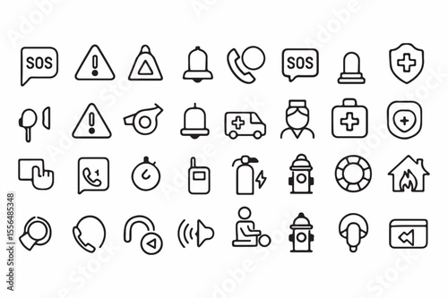 Emergency Alert System Icons  A Comprehensive Set of SOS, First Aid, and Safety Symbols for Web and App Design