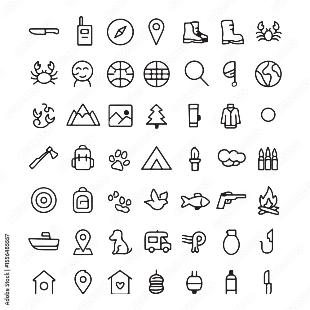 Fototapeta premium Extensive Collection of Outdoor Adventure and Camping Line Icons Perfect for Websites, Apps, and More