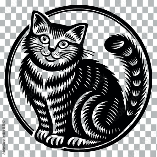 black and white cat vector illustration