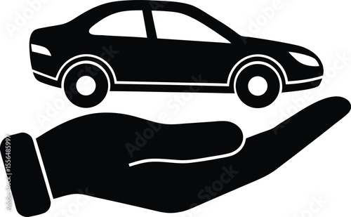 Car on hand automotive transport service silhouette vector illustration
