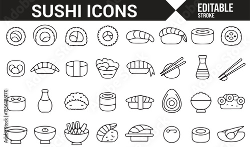 Collection of vector sushi icons for restaurant and culinary designs
