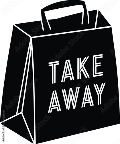 Depiction of a takeaway bag with handle silhouette vector illustration