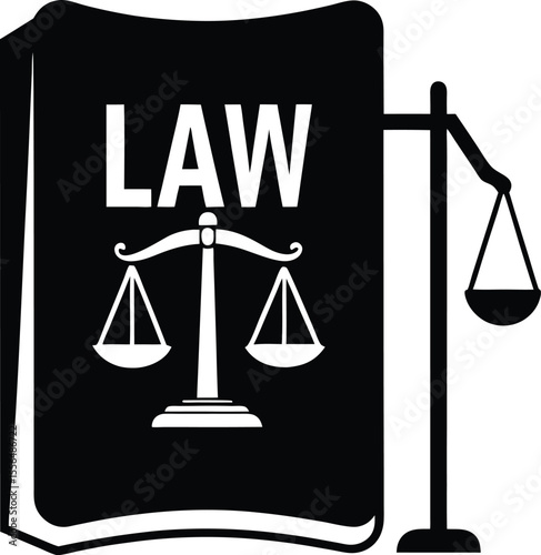 Law book with scales of justice legal concept silhouette vector illustration