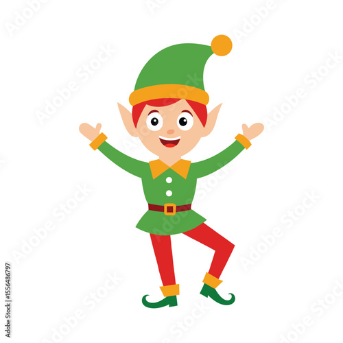 Funny Christmas Elf Character in Various Entertaining Poses for Kids Vector illustration