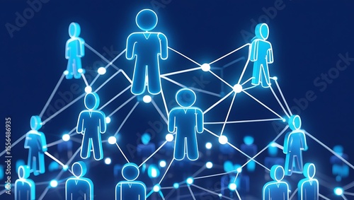 Blue Human Figures Connected in a Hierarchical Network