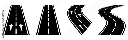 Vector Illustration of Roads Straight, Curved, and Winding Paths for Design Projects