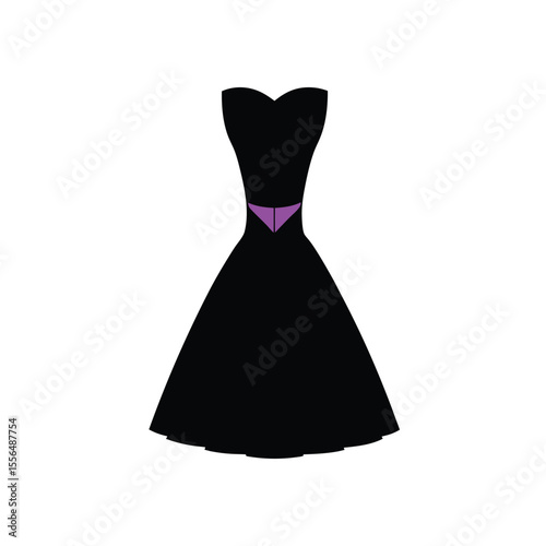 vector black silhouette formal dress, wedding grown, cocktail dress, strapless bodice, flared skirt, fashion illustration, elegant, high contrast, minimalist design on white background