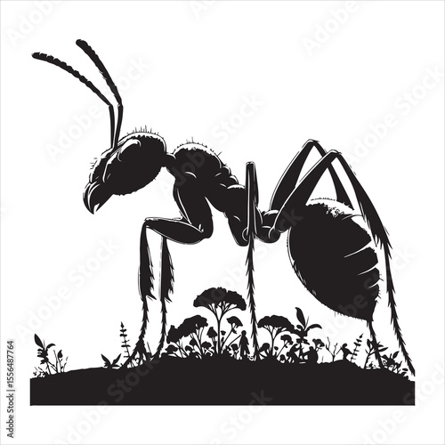 siting   ant  Silhouette Vector Art, and Graphic, vector black colour silhouette 