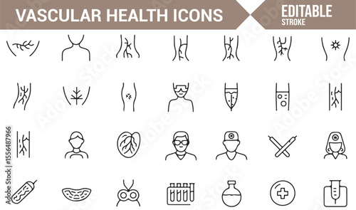 Vector icons for vascular health, blood circulation, and medical care themes
