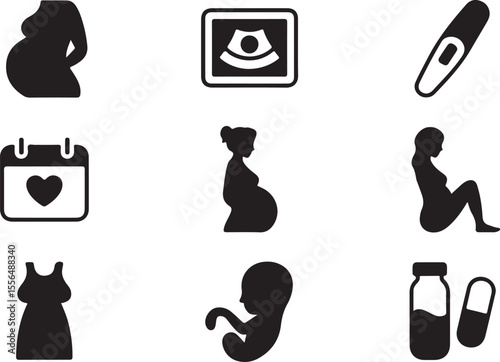 Pregnancy Icons Ultrasound, Test, Calendar, and More