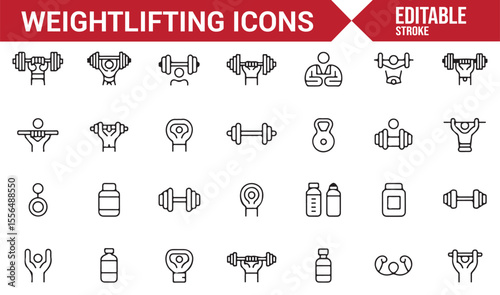 Vector icons representing weightlifting, strength, and gym-related themes