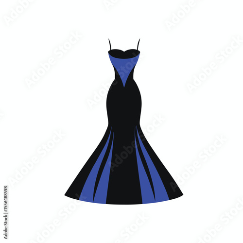 vector art silhouette formal dress, wedding grown, cocktail dress, strapless bodice, flared skirt, fashion illustration, elegant, high contrast, minimalist design on white background