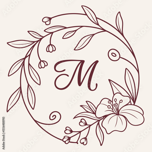 hand drawn flowers with M latter