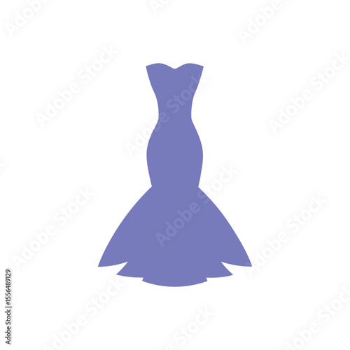 vector art silhouette formal dress, wedding grown, cocktail dress, strapless bodice, flared skirt, fashion illustration, elegant, high contrast, minimalist design on white background