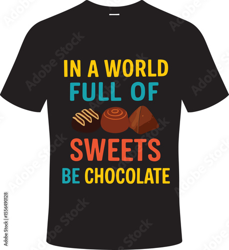Black t shirt with chocolate and text t-shirt candy