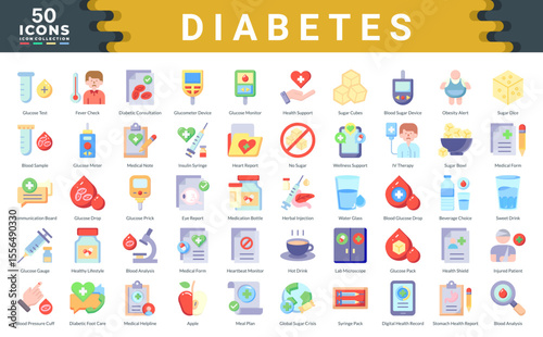 Diabetes icon collection set. Simple flat vector illustrations.