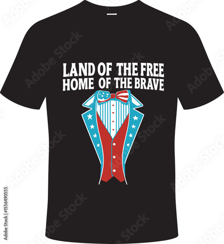 Patriotic Uncle Sam Suit Graphic With American Flag Bowtie black t-shirt