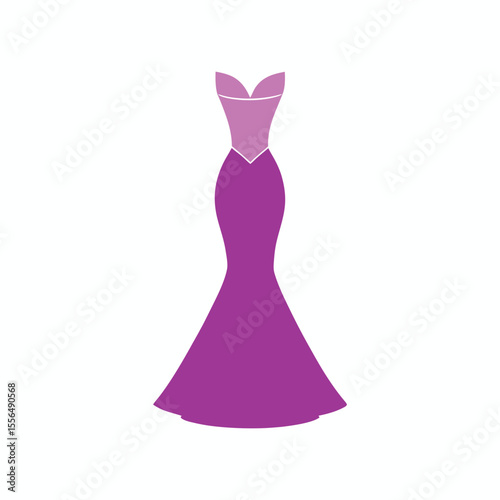 vector art silhouette formal dress, wedding grown, cocktail dress, strapless bodice, flared skirt, fashion illustration, elegant, high contrast, minimalist design on white background