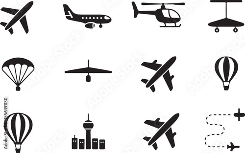 Air Travel Icons Planes, Helicopters, and More Air Transportation Symbols