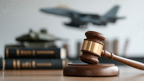 Military law: Gavel symbolizes justice in defense matters, reflecting legal aspects of armed forces and national security.