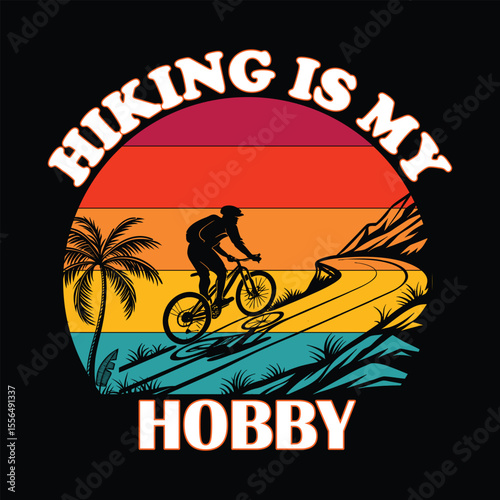 Hiking is my hobby sunset T-shirt  design vector art and illustration