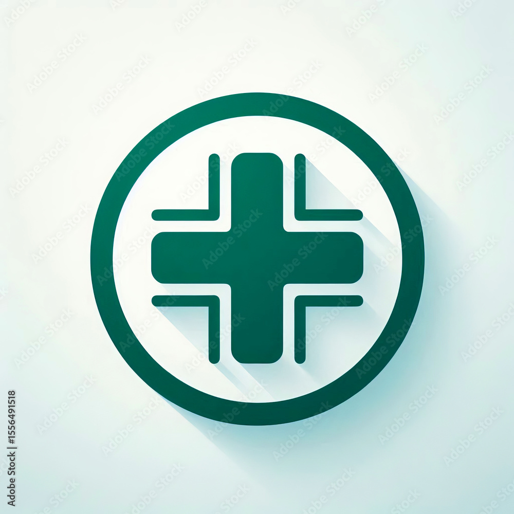 Fototapeta premium Medical Cross Icon in Green Circle – Minimalist Healthcare & Pharmacy Symbol