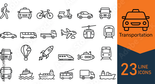 Transportation line icons set collection 