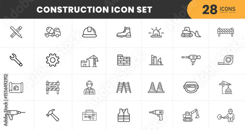  Construction icon collection set. Containing building, project, skyscraper, crane, build, equipment, prepared icon.  
