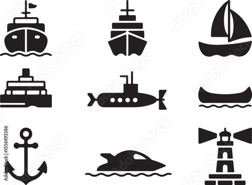 Maritime Vessel Icons Boats, Ships, and Submarines Graphics