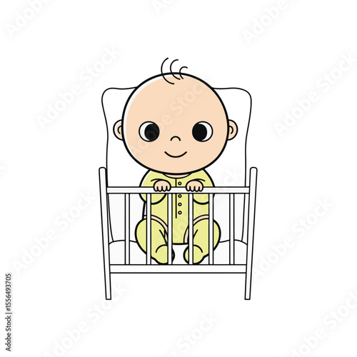 Simple Baby in Crib Illustration